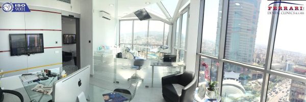 Inside Smile Infinity® Medical Center in Beirut: treatment floor with panoramic city view, ISO 9001 certified since 1999